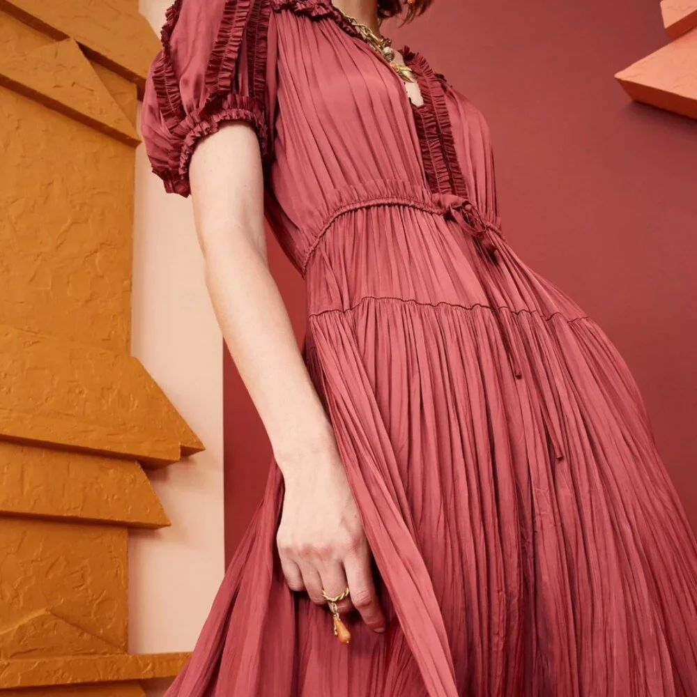 NWOT ULLA JOHNSON Rose Midi Dress in Desert Rose XS $645 - Picture 4 of 7